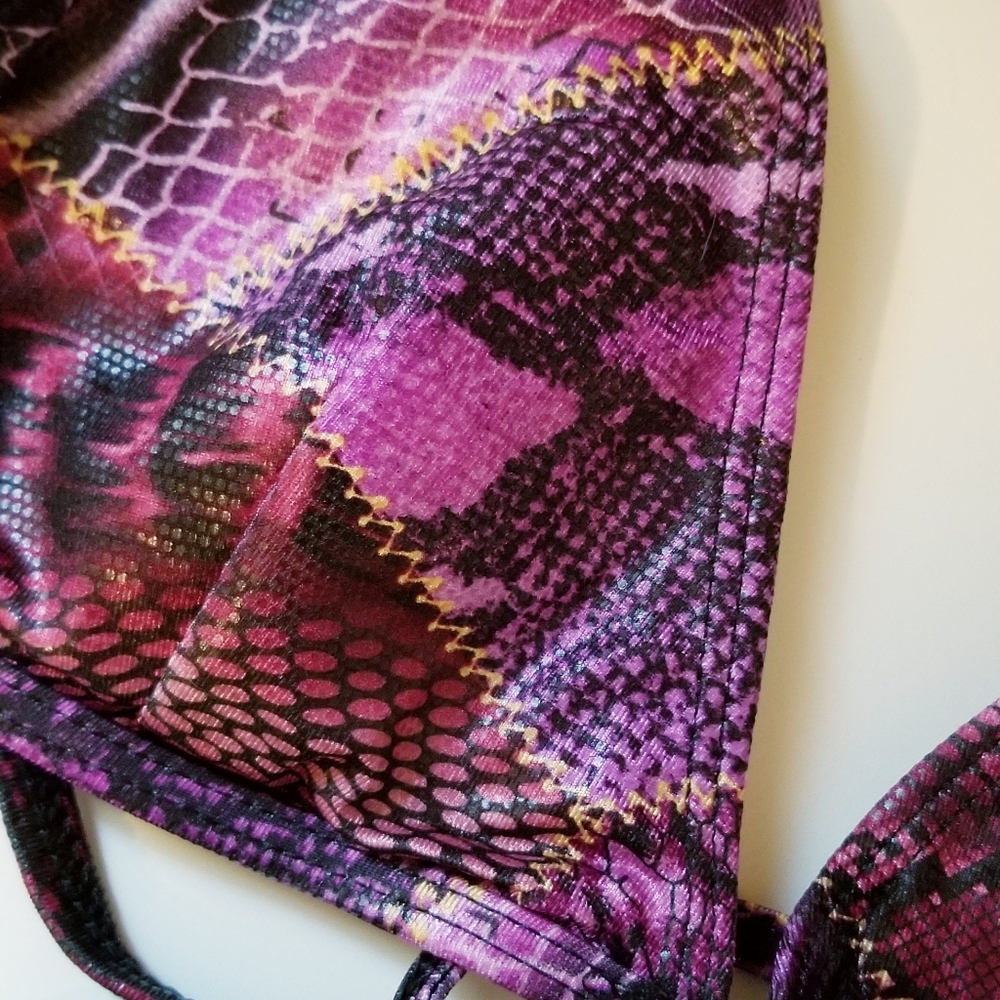 New Biki bikini purple/pink snakeskin tie back